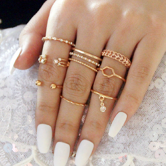 Fashion open joint ring rhinestone 8-piece combination ring set